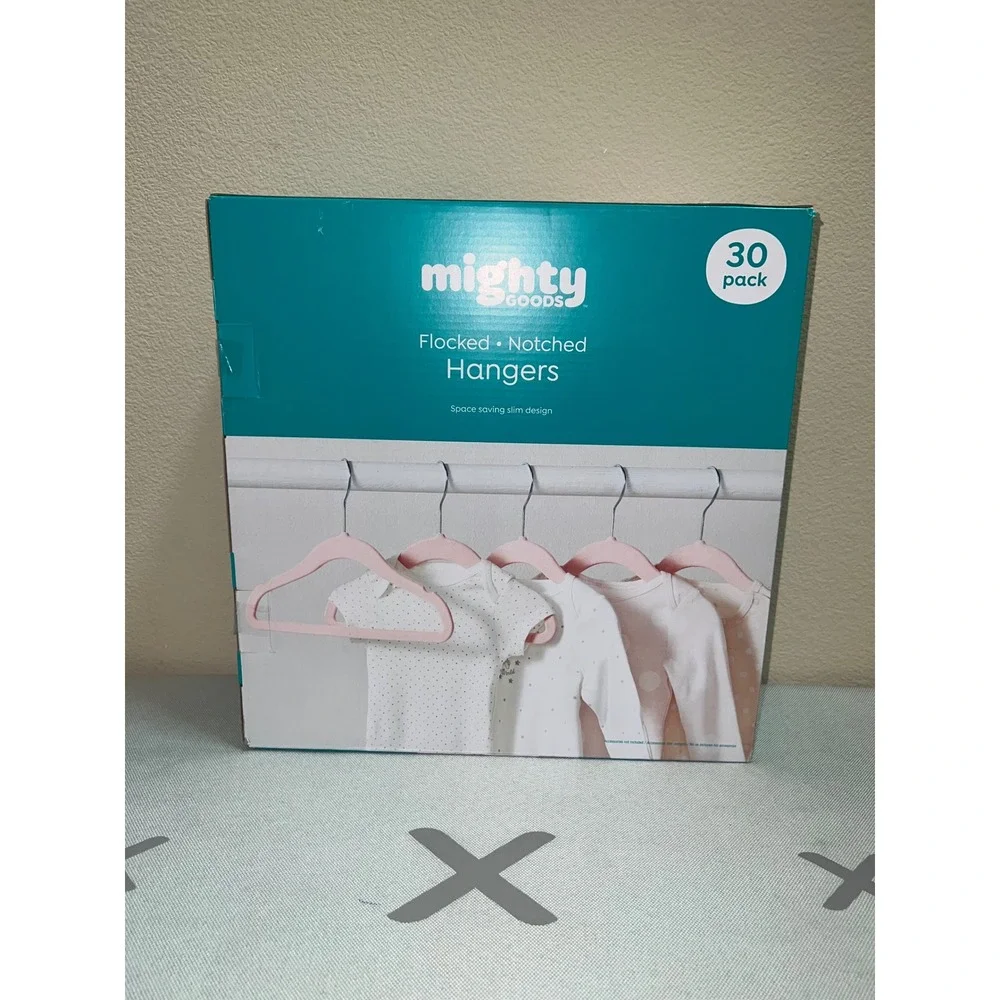Mighty Goods 30 Pack Baby Flocked Notched Hangers Rosewater Pink Space Saving